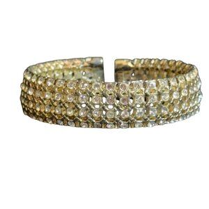 Gold-Tone Rhinestone Cuff Bracelet Women's Adjustable Fit Elegant Design